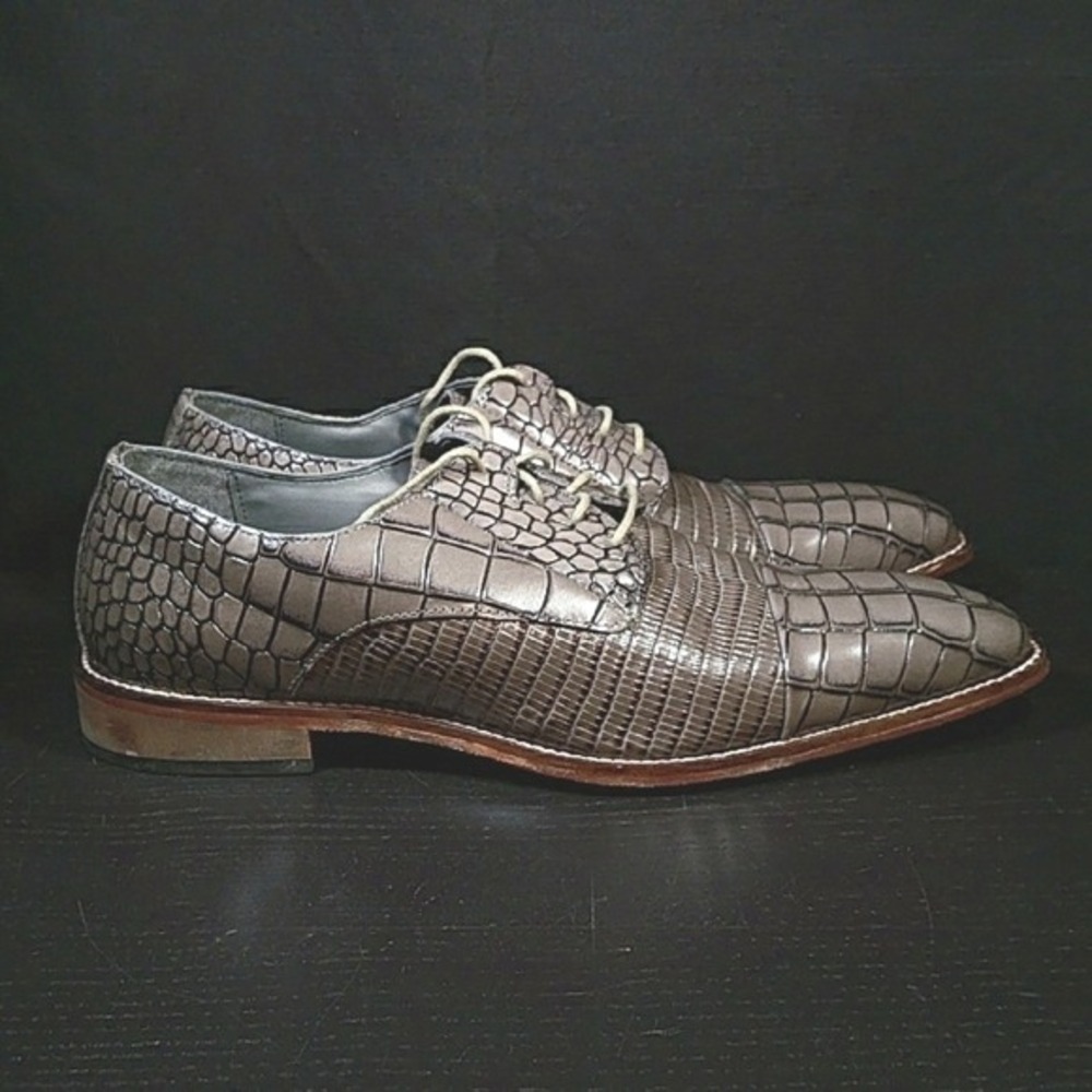 Stacy Adams‎ Mens Grey Crocodile Print Leather Derby Shoes Size 12M